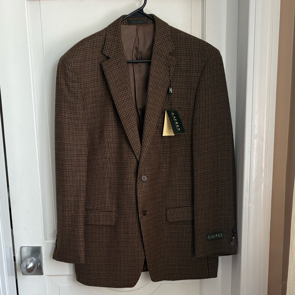 Lauren Ralph Lauren Brown Houndstooth Wool Sport Coat